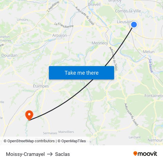 Moissy-Cramayel to Saclas map