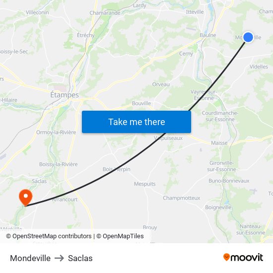 Mondeville to Saclas map