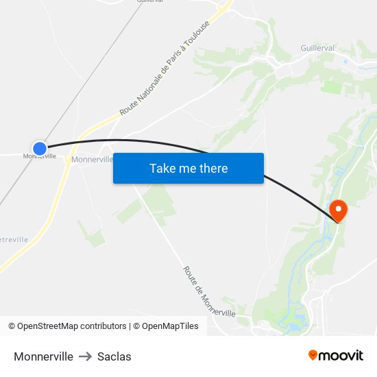 Monnerville to Saclas map