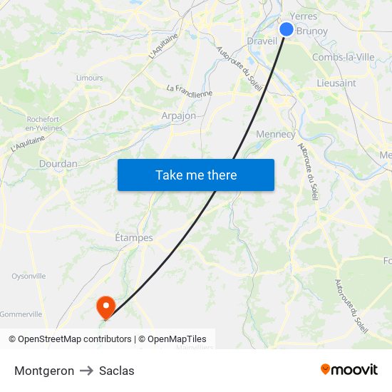 Montgeron to Saclas map