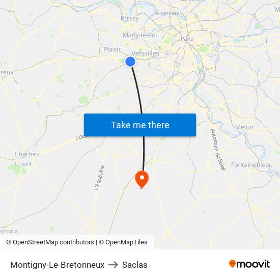 Montigny-Le-Bretonneux to Saclas map