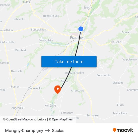 Morigny-Champigny to Saclas map