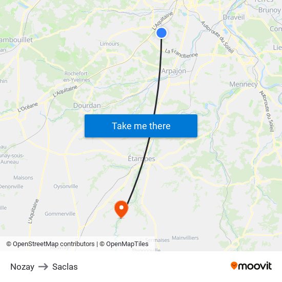 Nozay to Saclas map