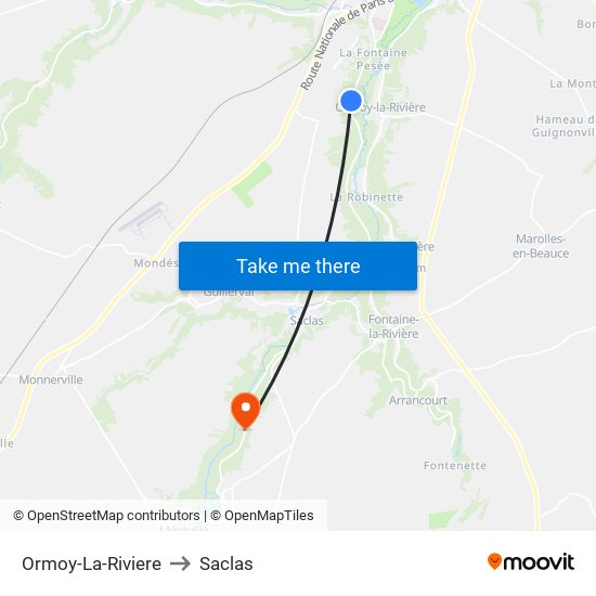 Ormoy-La-Riviere to Saclas map
