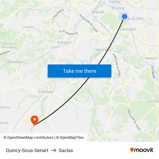 Quincy-Sous-Senart to Saclas map