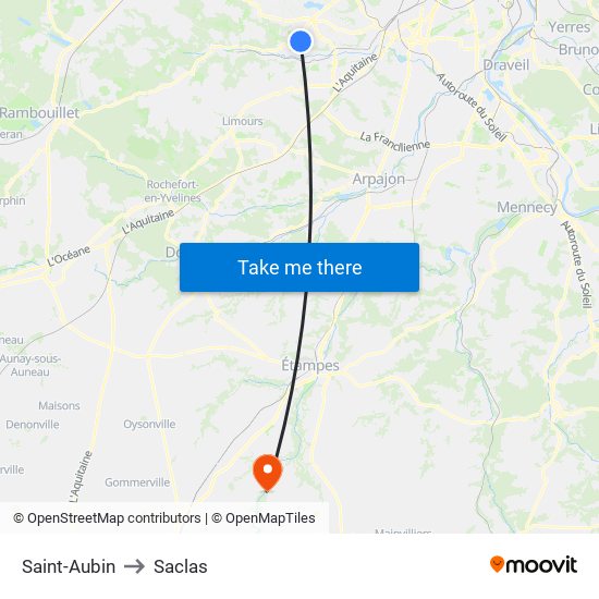 Saint-Aubin to Saclas map