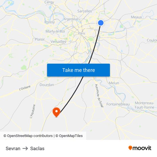 Sevran to Saclas map