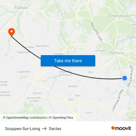 Souppes-Sur-Loing to Saclas map