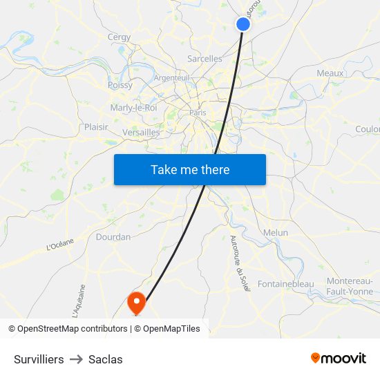 Survilliers to Saclas map