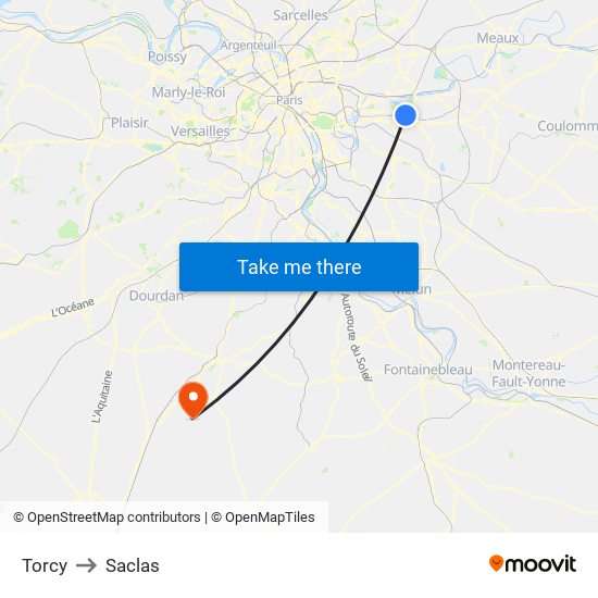 Torcy to Saclas map