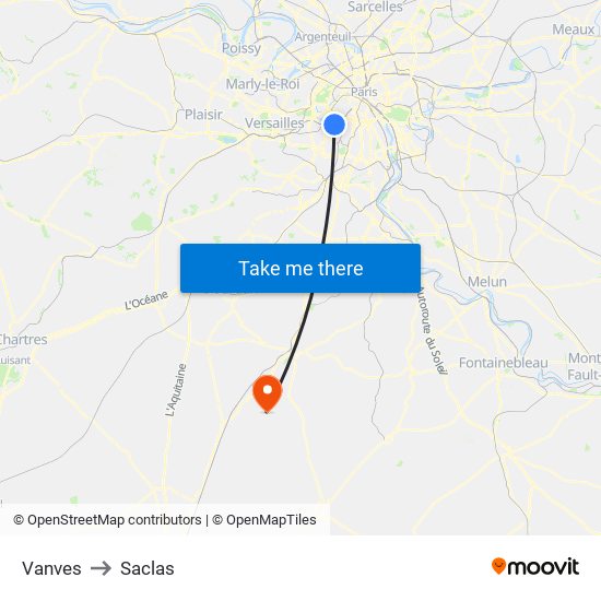 Vanves to Saclas map