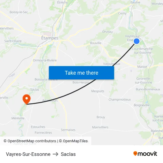 Vayres-Sur-Essonne to Saclas map