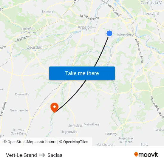 Vert-Le-Grand to Saclas map