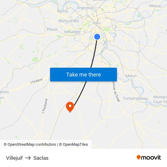 Villejuif to Saclas map