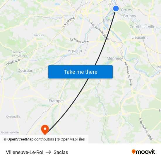 Villeneuve-Le-Roi to Saclas map