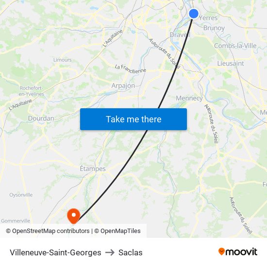 Villeneuve-Saint-Georges to Saclas map