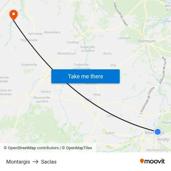 Montargis to Saclas map