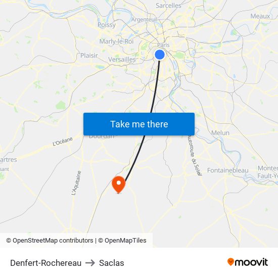 Denfert-Rochereau to Saclas map