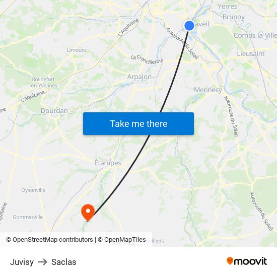 Juvisy to Saclas map