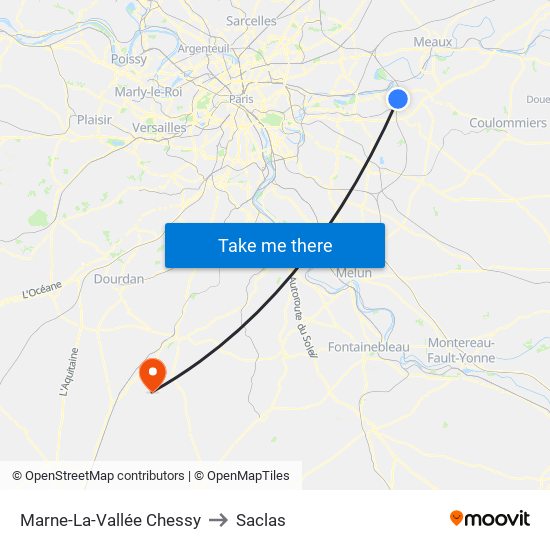 Marne-La-Vallée Chessy to Saclas map