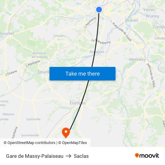 Gare de Massy-Palaiseau to Saclas map