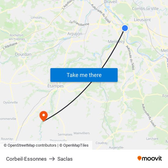 Corbeil-Essonnes to Saclas map