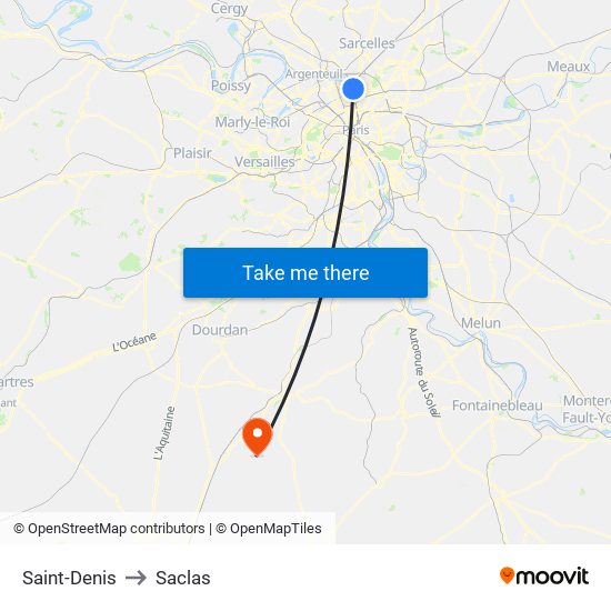 Saint-Denis to Saclas map