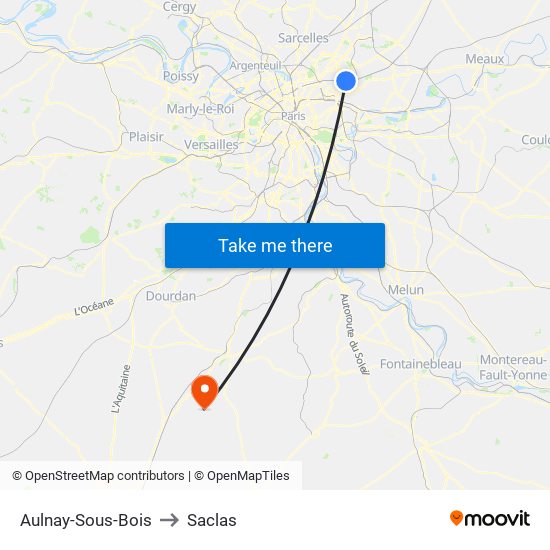 Aulnay-Sous-Bois to Saclas map