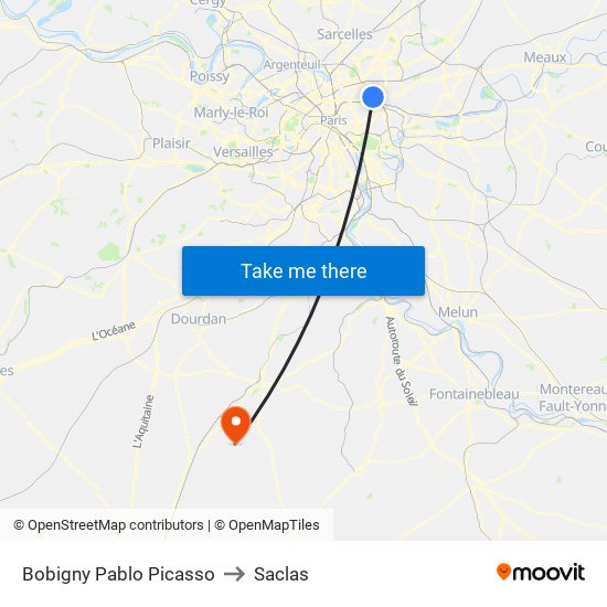 Bobigny Pablo Picasso to Saclas map