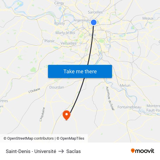 Saint-Denis - Université to Saclas map