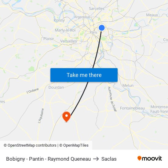 Bobigny - Pantin - Raymond Queneau to Saclas map