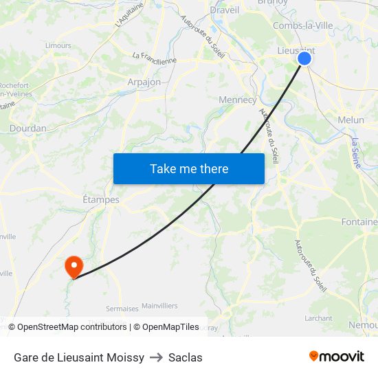 Gare de Lieusaint Moissy to Saclas map