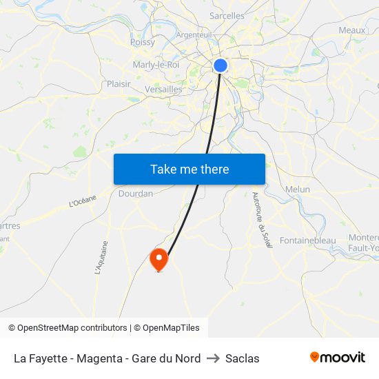La Fayette - Magenta - Gare du Nord to Saclas map