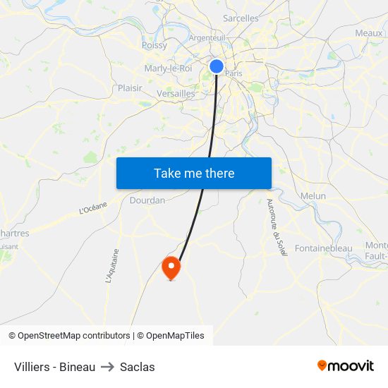 Villiers - Bineau to Saclas map