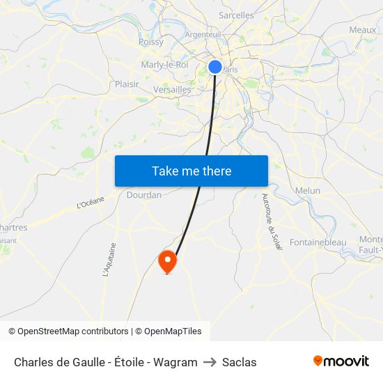 Charles de Gaulle - Étoile - Wagram to Saclas map
