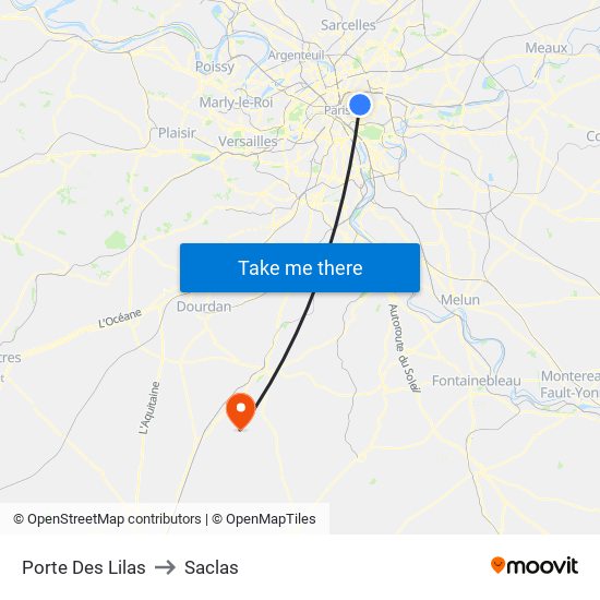 Porte Des Lilas to Saclas map