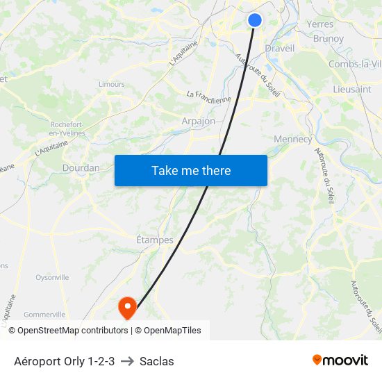 Aéroport Orly 1-2-3 to Saclas map