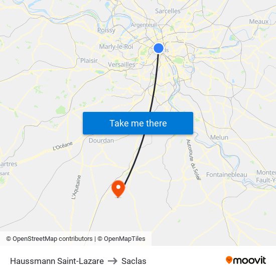Haussmann Saint-Lazare to Saclas map