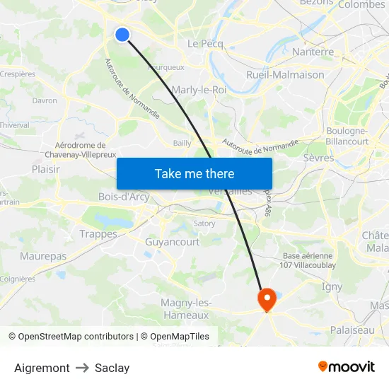 Aigremont to Saclay map