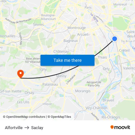 Alfortville to Saclay map