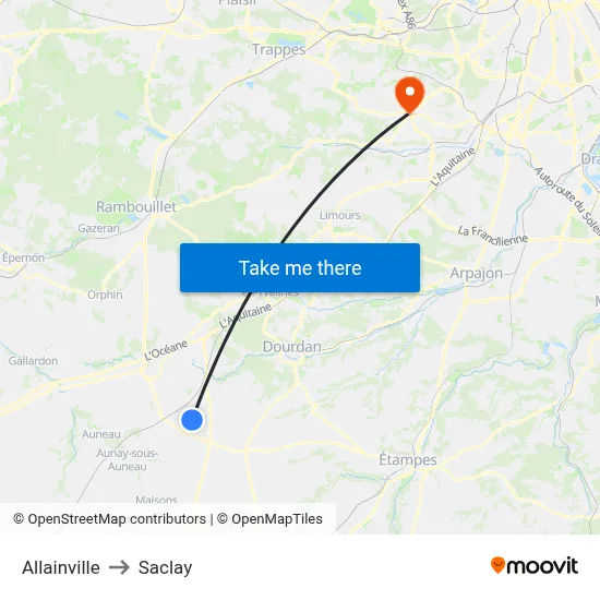Allainville to Saclay map