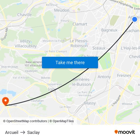 Arcueil to Saclay map