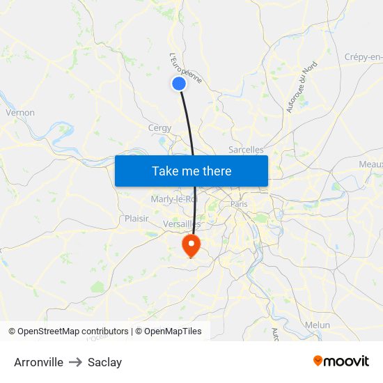 Arronville to Saclay map
