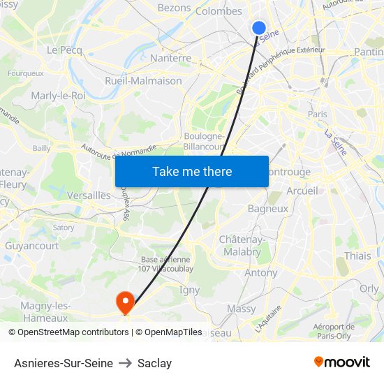 Asnieres-Sur-Seine to Saclay map