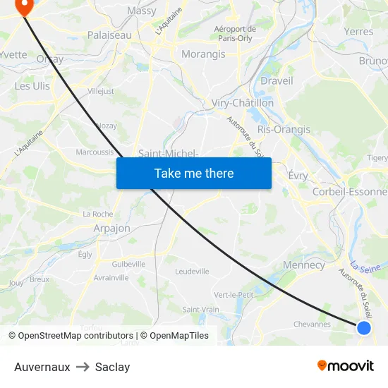 Auvernaux to Saclay map