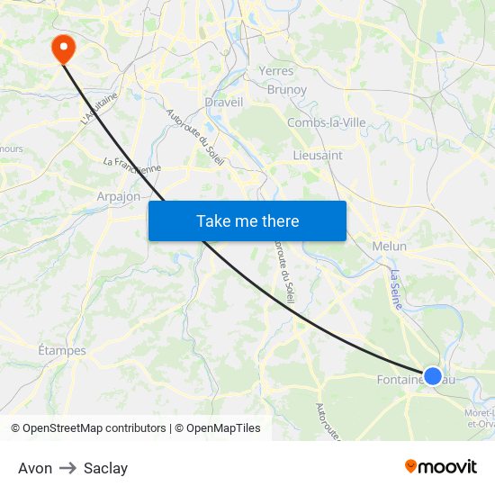 Avon to Saclay map