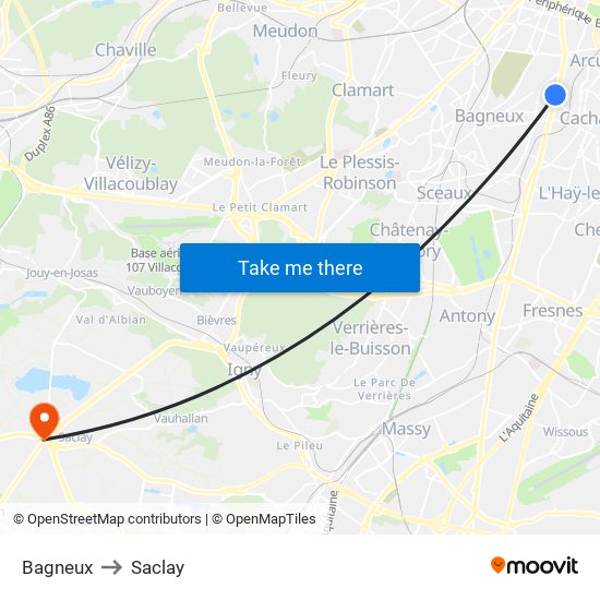 Bagneux to Saclay map