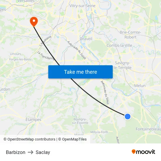 Barbizon to Saclay map