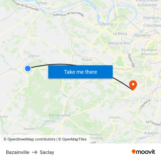 Bazainville to Saclay map
