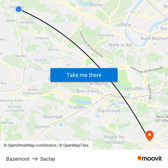 Bazemont to Saclay map
